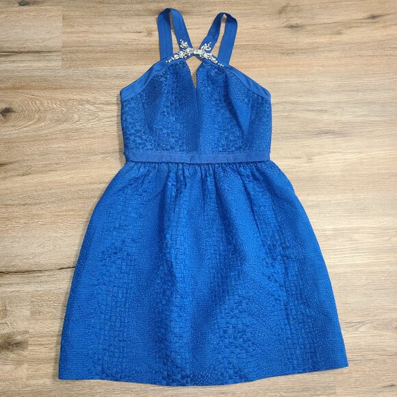 NWT Rebecca Taylor size 4 Fit & Flare halter Beaded Dress sleeveless Jacquard - Picture 1 of 7
